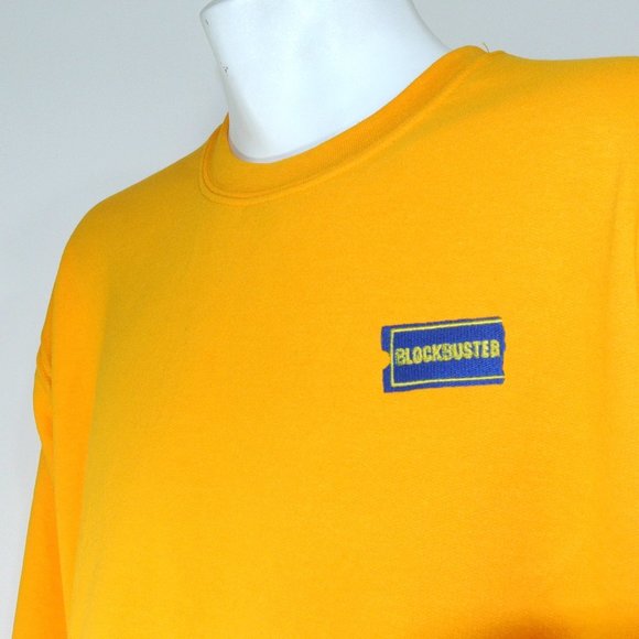 BLOCKBUSTER VIDEO Vintage Yellow Sweatshirt Employee Uniform Shirt NEW - Picture 6 of 10